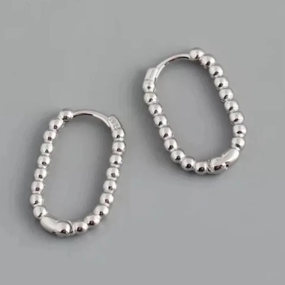 Modest Lu Jewelry - Silver Beaded Oval Hoop Earrings Brand New